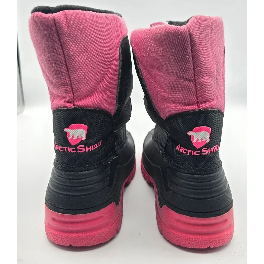 Arctic Shield Kids Pink Black Winter Snow Boots 12 Front Zip Waterproof Shell